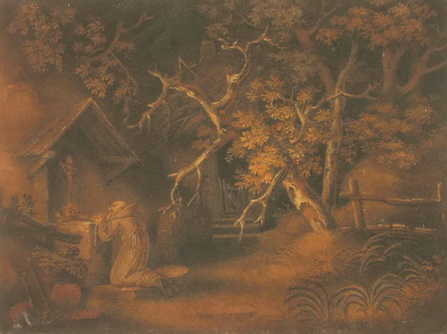 The Hermit, a sand painting by Benjamin Zobel, circa 1800